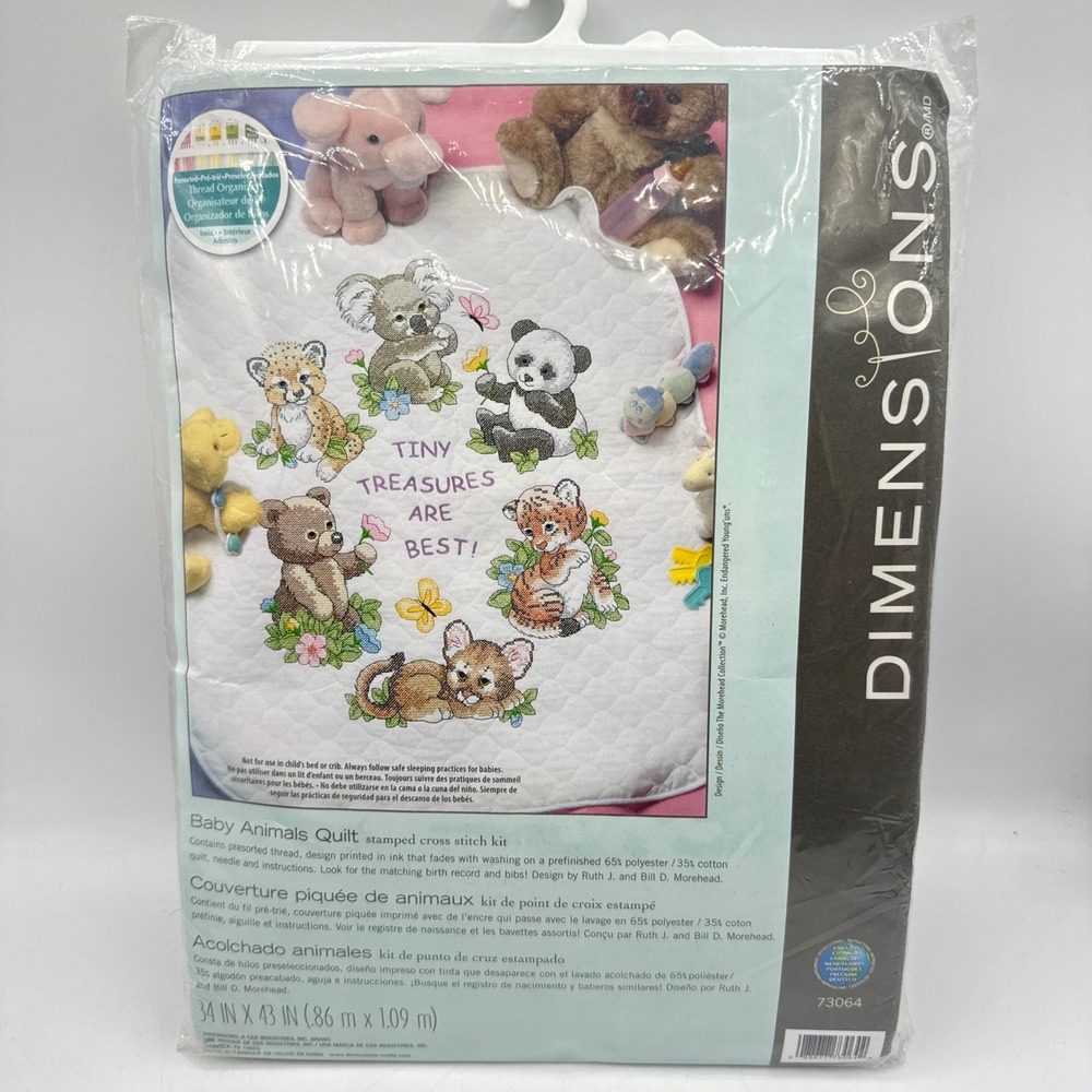 Dimensions Baby Animals Quilt Stamped Cross Stitch Kit 34x43 White 73064